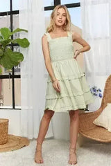 ADORA Smocked Ruffled Wide Strap Mini Dress - Femstylo