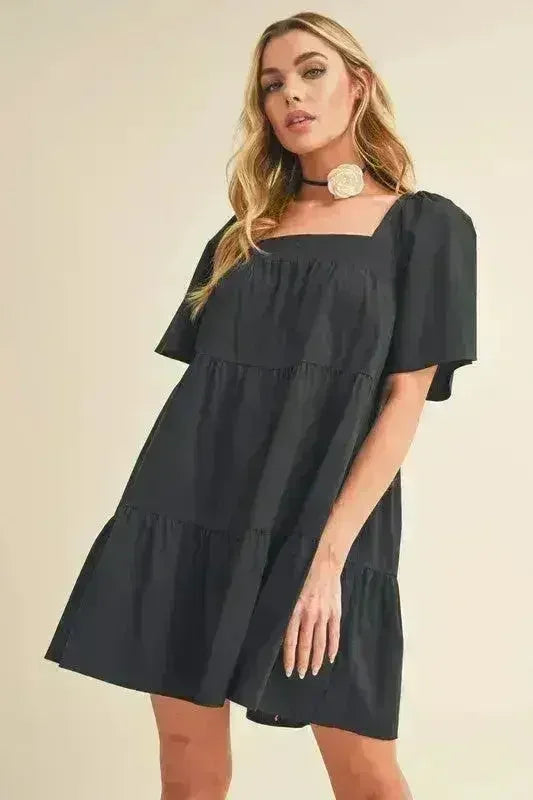 Aemi + Co Square Neck Half Sleeve Tiered Dress - Femstylo
