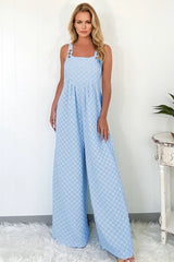 Beige Checkered Pocket High Waist Wide Leg Overall