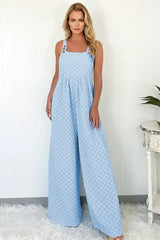 Beige Checkered Pocket High Waist Wide Leg Overall - Femstylo
