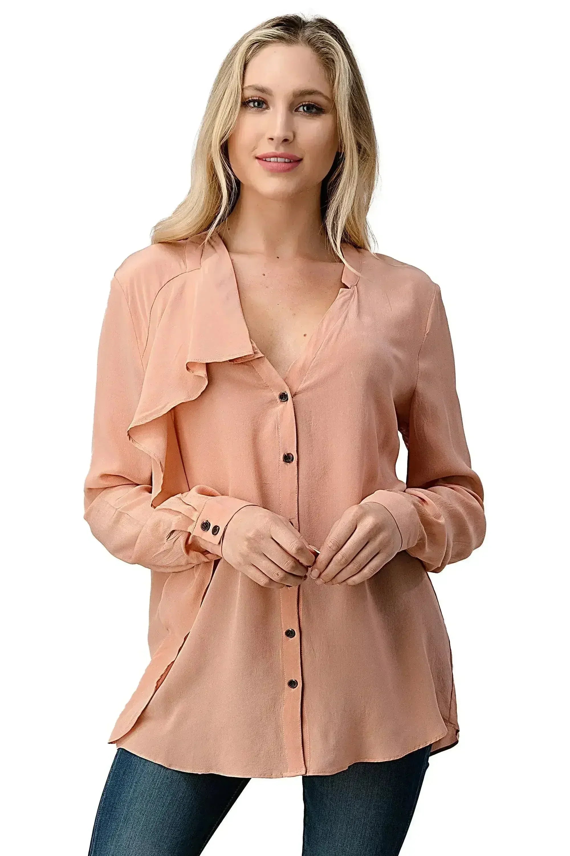 Ruffle Detail Button-Up Blouse - Femstylo