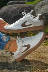 Navy Blue PU Leather Lace Up Sneakers - Femstylo