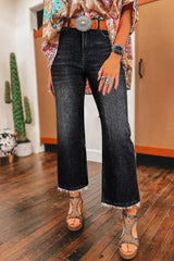 Sail Blue Mineral Wash Raw Hem High Waist Flared Jeans - Femstylo