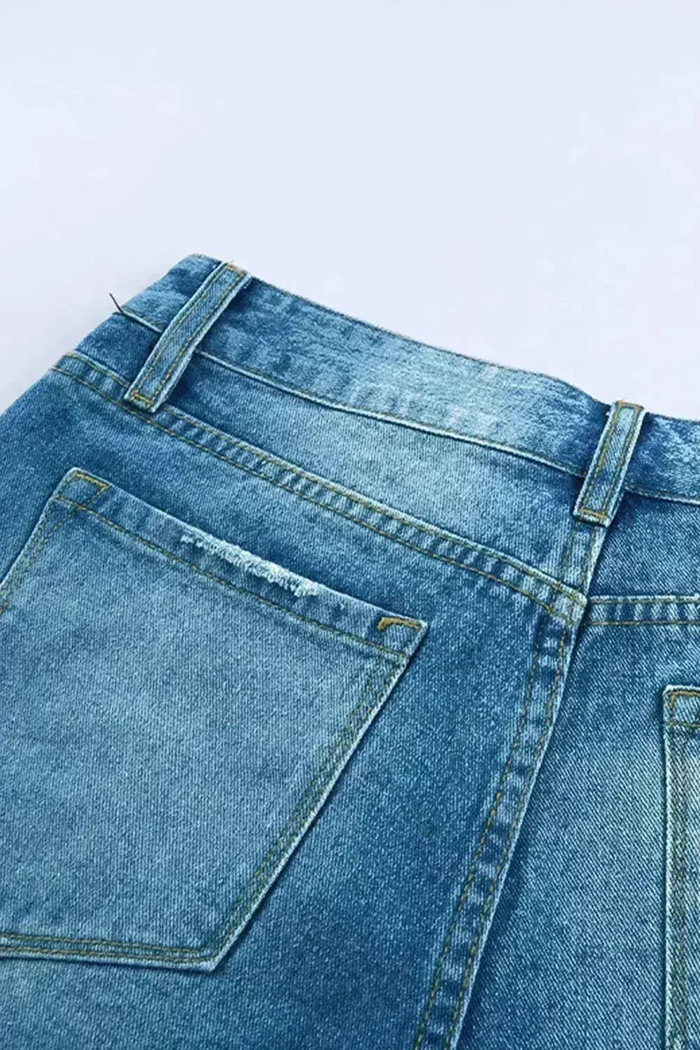 Distressed Mid Rise Frayed Hem Denim Shorts - Femstylo