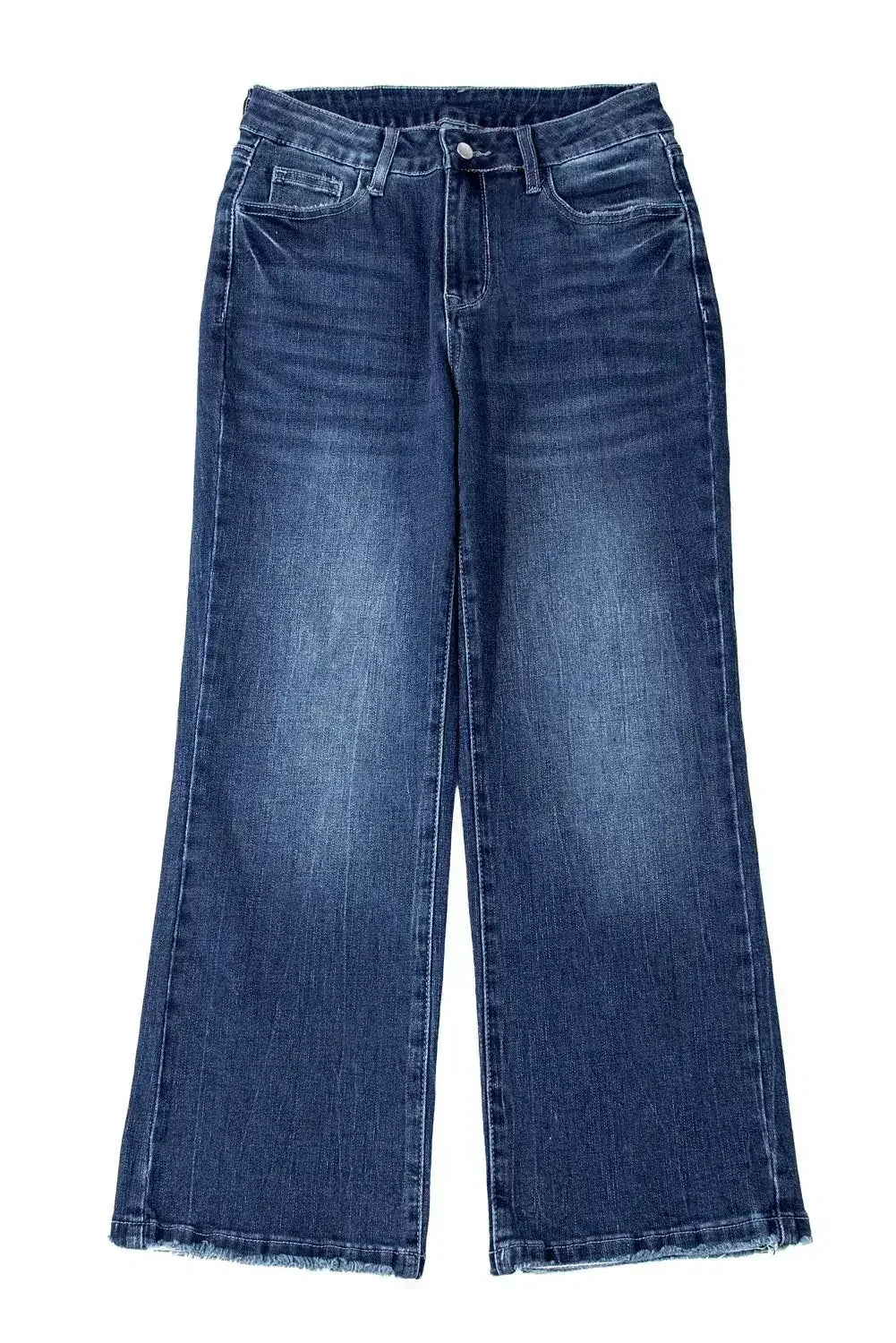 Sail Blue Mineral Wash Raw Hem High Waist Flared Jeans - Femstylo