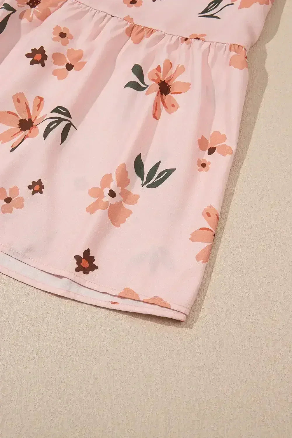 Pink Floral V Neck Smocked High Waist Ruffle Hem Maxi Dress - Femstylo