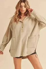 Slit Half Snap Hoodie - Oversized Cotton Streetwear | Femstylo - Femstylo