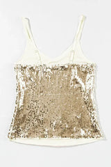 Black Sequined Adjustable Spaghetti Straps Tank Top - Femstylo