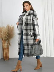 Plaid Double-Breasted Long Sleeve Longline Coat - Femstylo
