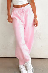 Lilac Tie Elastic Waist Solid Color Patchwork Jogger Pants