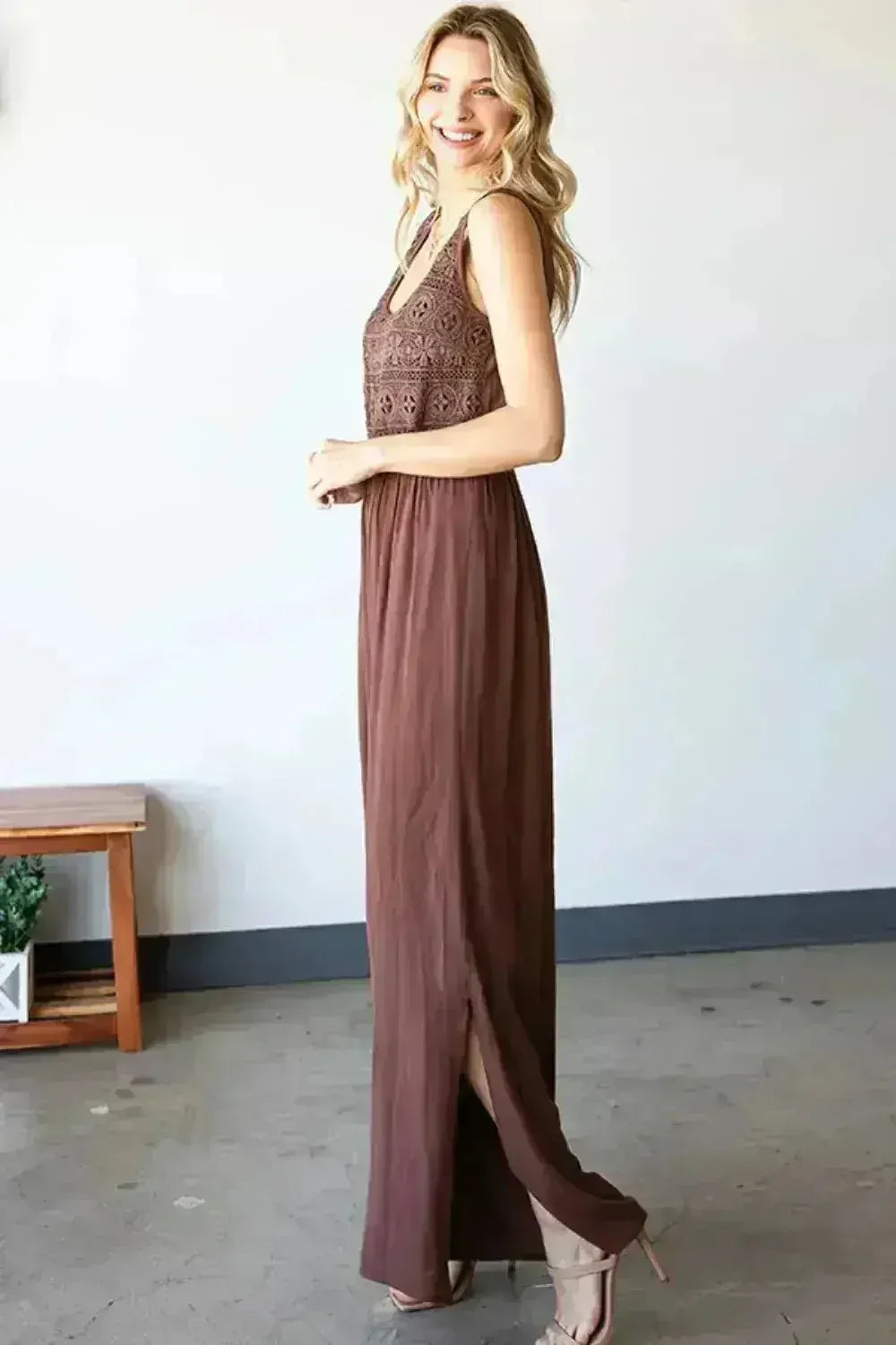First Love Tie Back Sleeveless Slit Wide Leg Jumpsuit - Femstylo