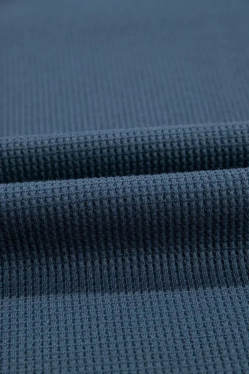 Blue Exposed Seam Drop Sleeve V Neck Waffle Textured Top - Femstylo