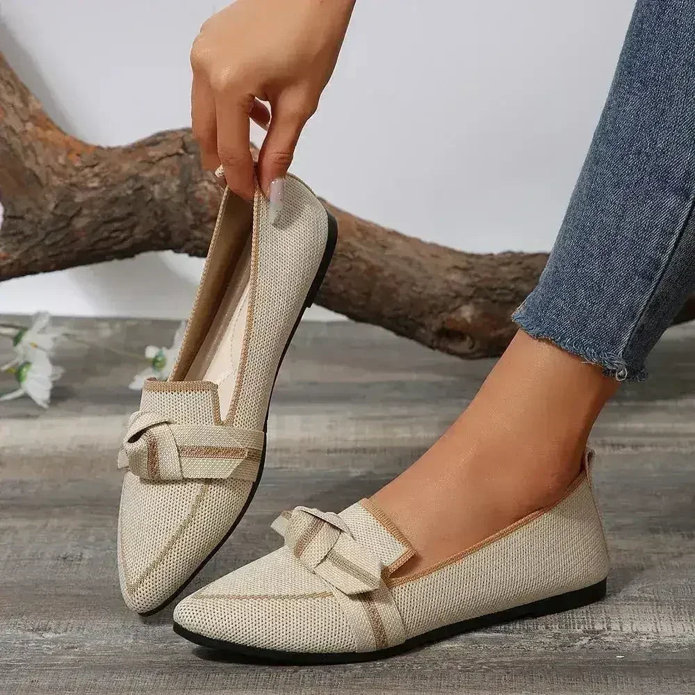 Bow Contrast Trim Point Toe Loafers - Femstylo