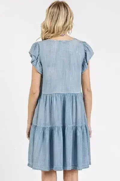 Mittoshop V-Neck Ruffled Cap Sleeve Mini Dress - Femstylo