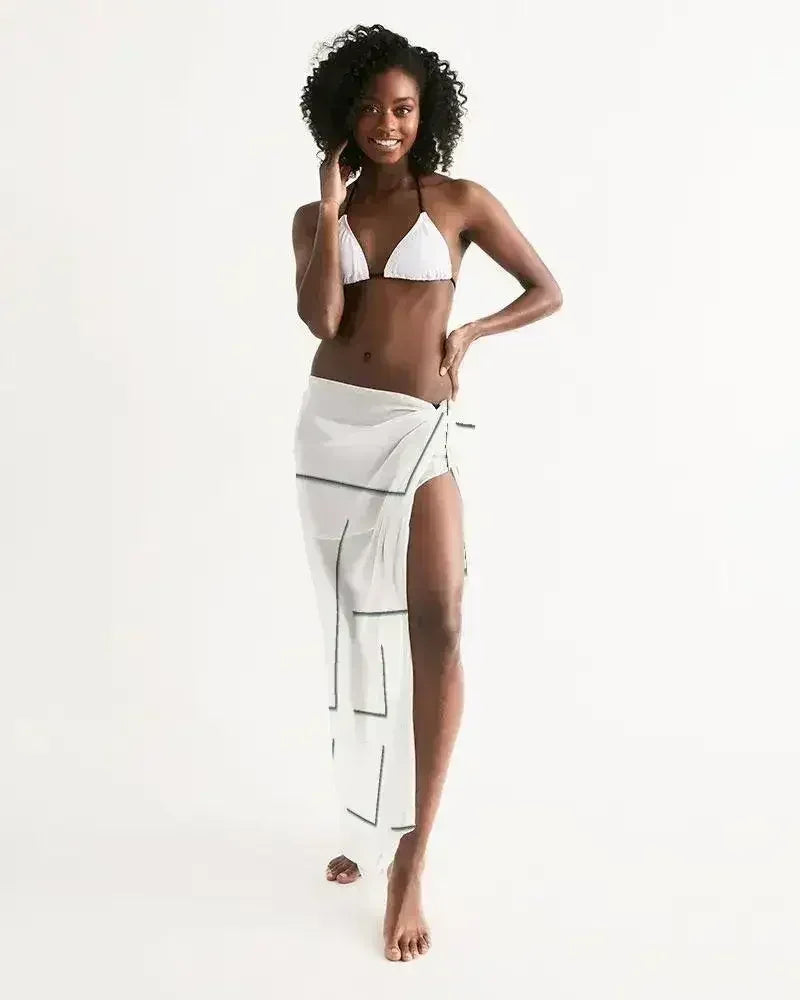 Sheer Sarong Swimsuit Cover Up Wrap / Geometric White and Gray - Femstylo