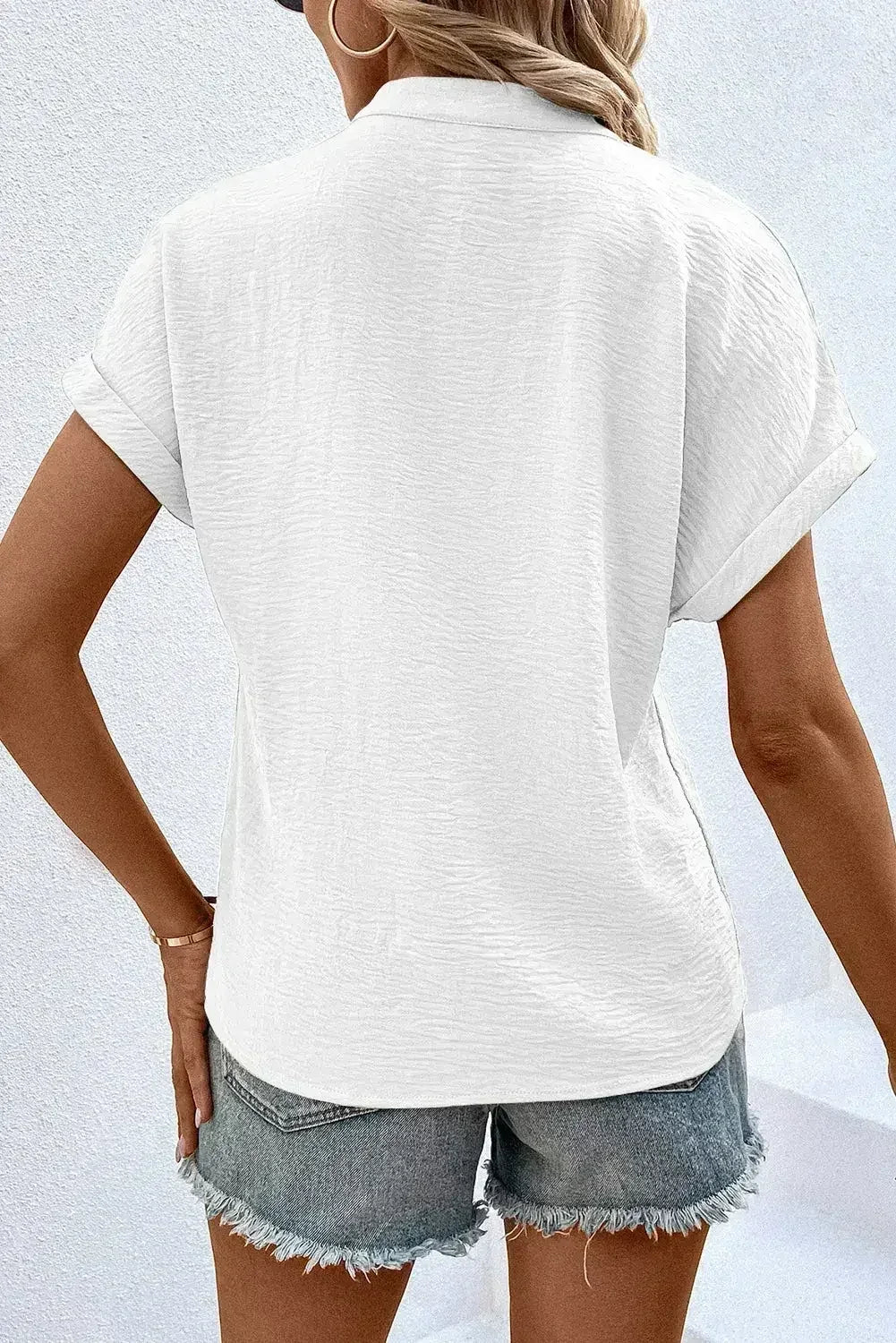 White Notched Neck Batwing Sleeve Blouse | Femstylo - Femstylo