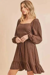 Aemi + Co Ruffled Hem Square Neck Balloon Sleeve Mini Dress - Femstylo