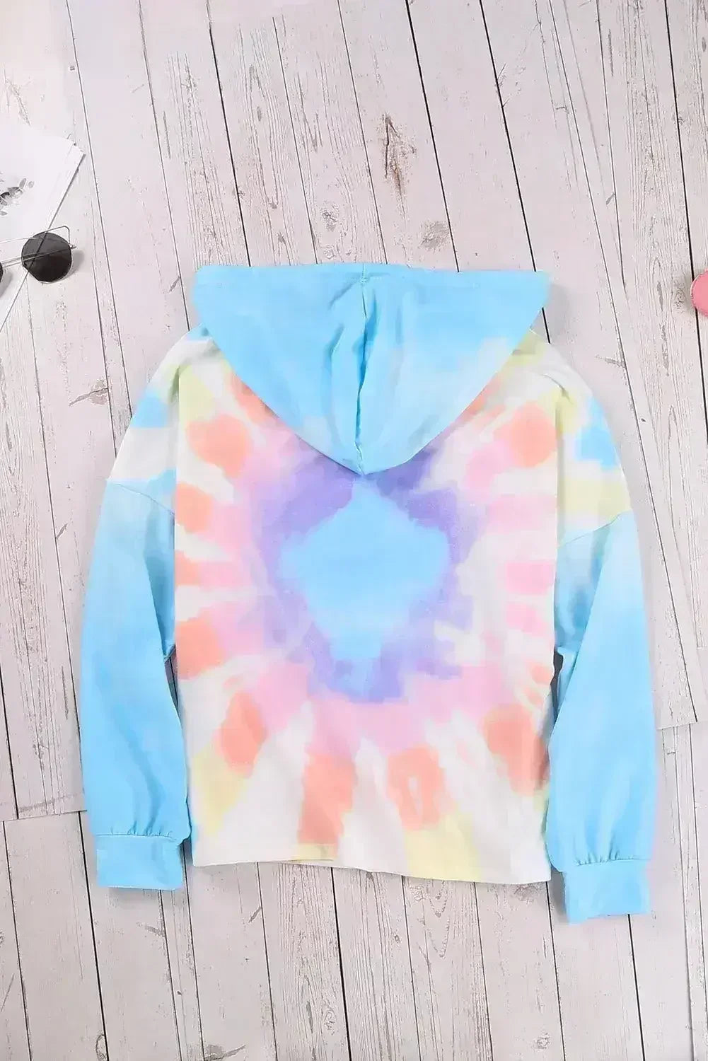 Fashion Sky Blue Colorblock The Sun Cotton Blend Tie Dye Hoodie - Femstylo