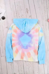 Fashion Sky Blue Colorblock The Sun Cotton Blend Tie Dye Hoodie - Femstylo