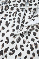 White Leopard Frayed Hem Denim Shorts - Femstylo