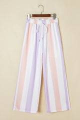 Purple Striped Colorblock High Waist Wide Leg Pants