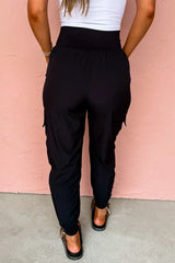 Black Elastic High Waist Pocketed Cargo Jogger Pants