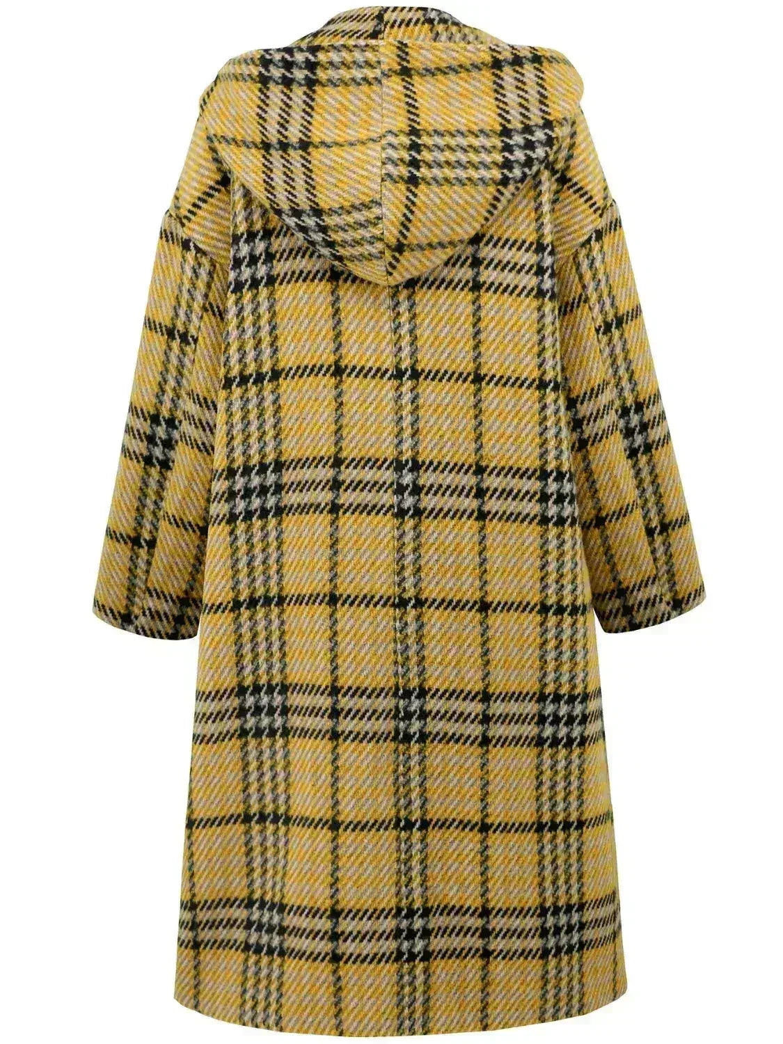Plaid Double-Breasted Long Sleeve Longline Coat - Femstylo