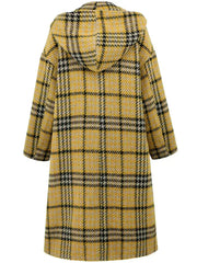 Plaid Double-Breasted Long Sleeve Longline Coat - Femstylo