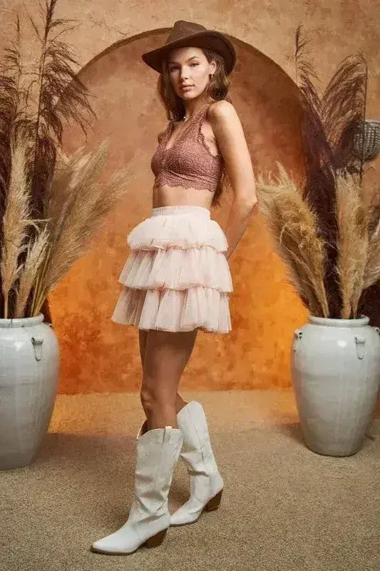 SOLID MESH TIERED SKIRTS - Femstylo