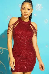 Sequin Bodycon Party Dress with Shoulder Beads | Femstylo - Femstylo
