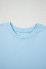 Light Blue Solid Color Basic Crew Neck Tee