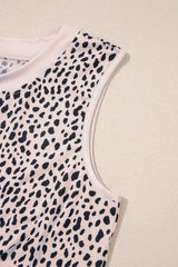 Apricot Allover Leopard Print Round Neck Tank Top - Femstylo