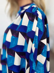 Geometric Notched Sleeve Blouse - Versatile Top | Femstylo - Femstylo