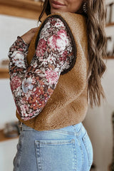 Light French Beige Fleece Tie Front Winter Vest