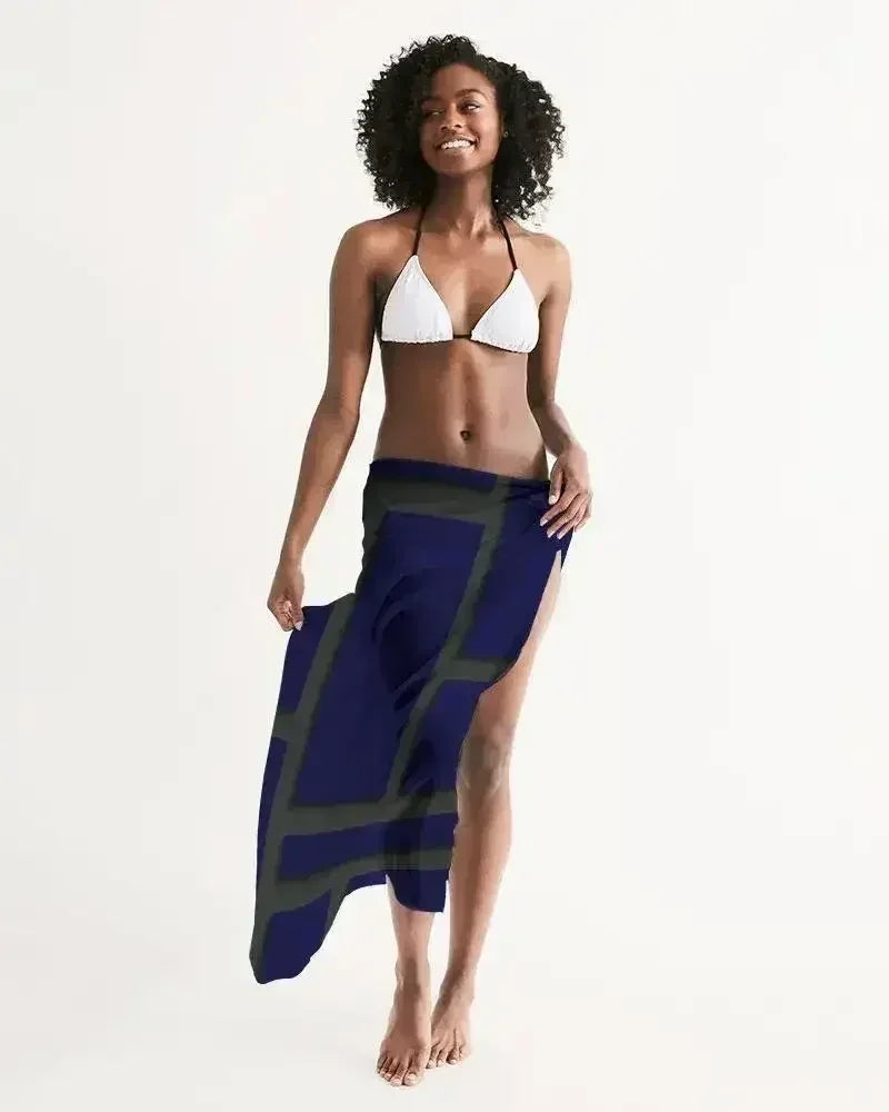 Sheer Sarong Swimsuit Cover Up Wrap / Geometric Dark Blue and Green - Femstylo