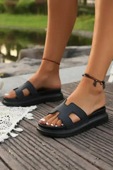 Black Cut Out Band Open Toe Platform Slides Shoes - Femstylo