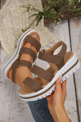 Black Hollow Out Buckle PU Leather Platform Sandals