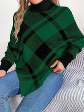 Plaid Turtleneck Batwing Sleeve Sweater - Femstylo