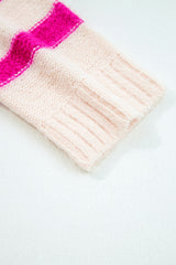 Rose Red I KNOW WAHT I WAT Sequin Letter Graphic Colorblock Loose Sweater