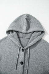 Medium Grey Hooded Button Up Drop Shoulder Sweater Cardigan