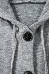 Medium Grey Hooded Button Up Drop Shoulder Sweater Cardigan