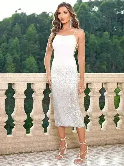 Cutout Back Slit Spaghetti Strap Dress - Femstylo