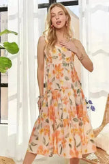 ADORA Floral Smocked Back Dress – Adjustable Strap Midi - Femstylo