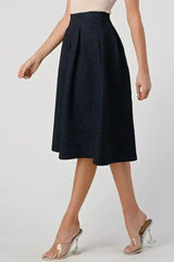 Textured A-Line Midi Skirt with Pleats - Femstylo