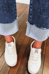 Real Teal Folded Cuffs Distressed High Waist Jeans - Femstylo