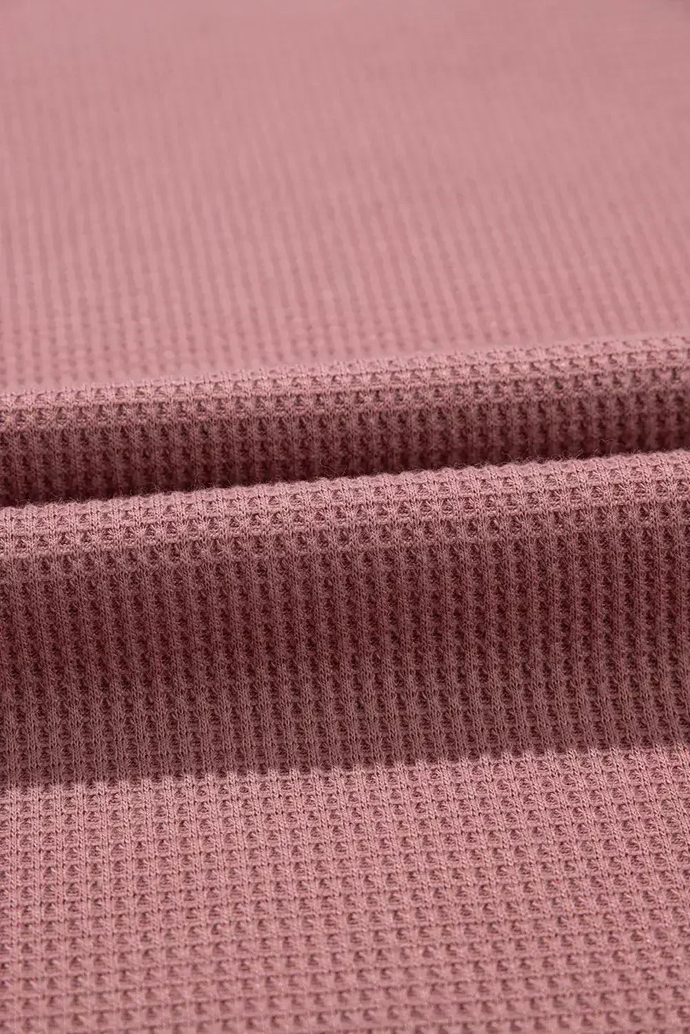 Blue Exposed Seam Drop Sleeve V Neck Waffle Textured Top - Femstylo