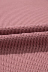 Blue Exposed Seam Drop Sleeve V Neck Waffle Textured Top