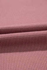 Blue Exposed Seam Drop Sleeve V Neck Waffle Textured Top