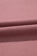 Blue Exposed Seam Drop Sleeve V Neck Waffle Textured Top