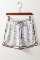 Blue Leopard Elastic Waist Lace up Contrast Trim Casual Shorts